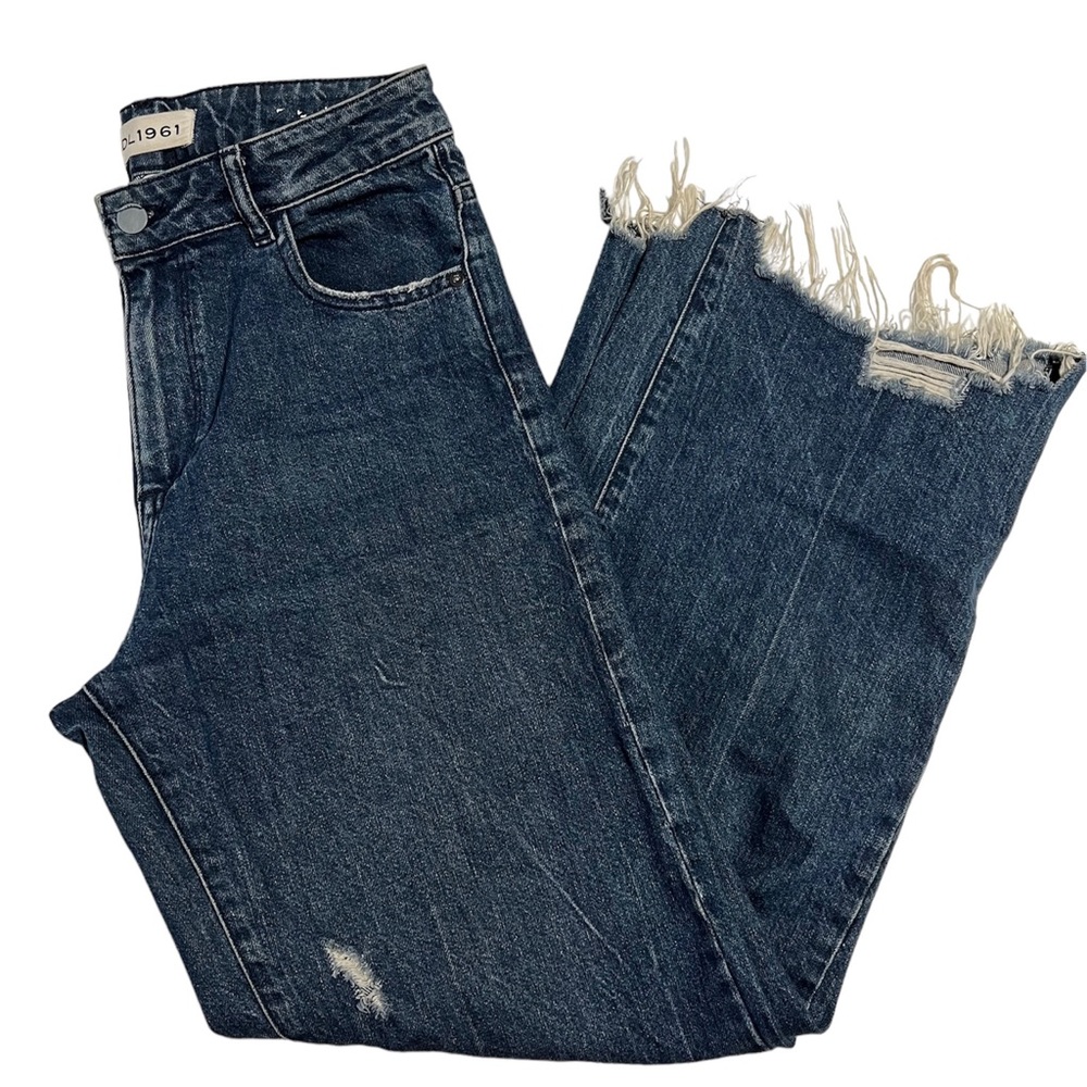 DL 1961- Medium Wash, Raw Hem, Flared Leg Denim Jeans, Size 26